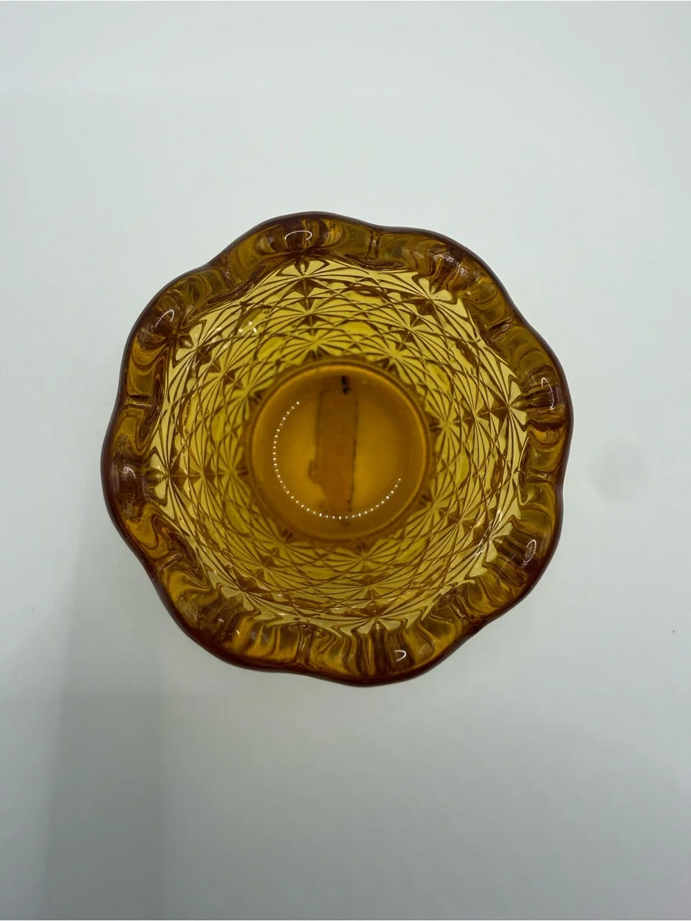 Vintage 1950s Daisy & Button Amber Toothpick Holder